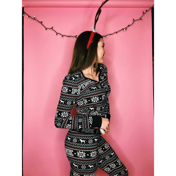 Victoria Secret Pink Thermal Long Jane Waffle One Piece Pajama Slumber Party L